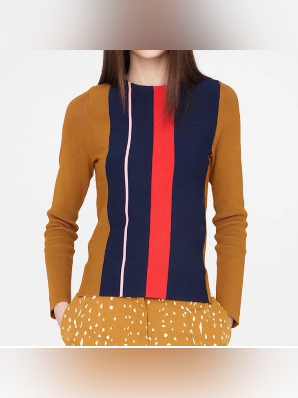 Apiece Apart Mustard top with Navy, Red Stripes size L